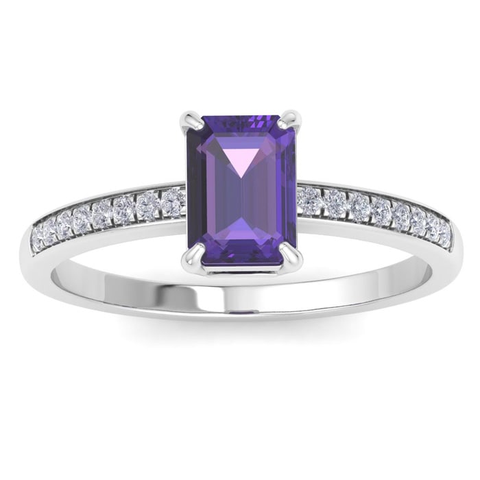 Amethyst Ring: 1 1/4 Carat Emerald Shape Amethyst and Diamond Ring