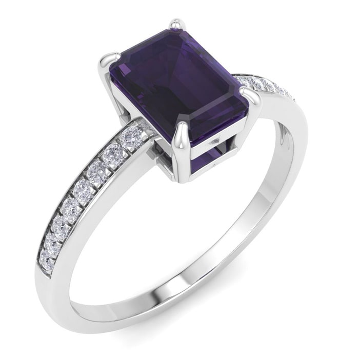 Amethyst Ring: 1 1/4 Carat Emerald Shape Amethyst and Diamond Ring