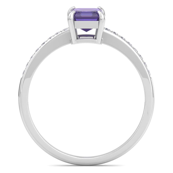 Amethyst Ring: 1 1/4 Carat Emerald Shape Amethyst and Diamond Ring