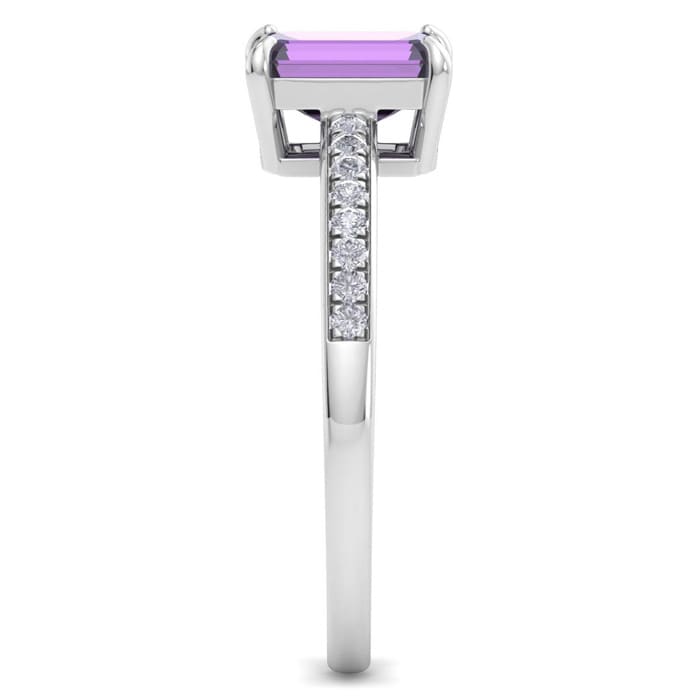 Amethyst Ring: 1 1/4 Carat Emerald Shape Amethyst and Diamond Ring