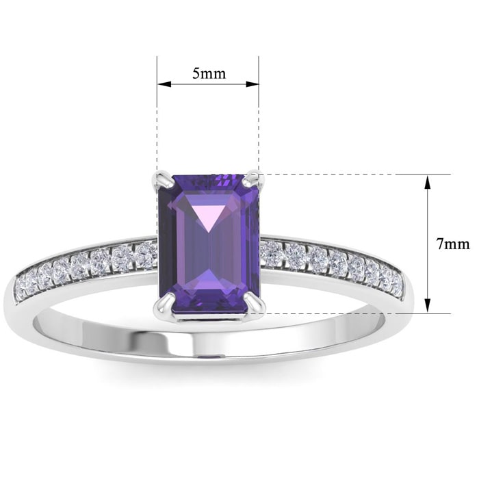 Amethyst Ring: 1 1/4 Carat Emerald Shape Amethyst and Diamond Ring