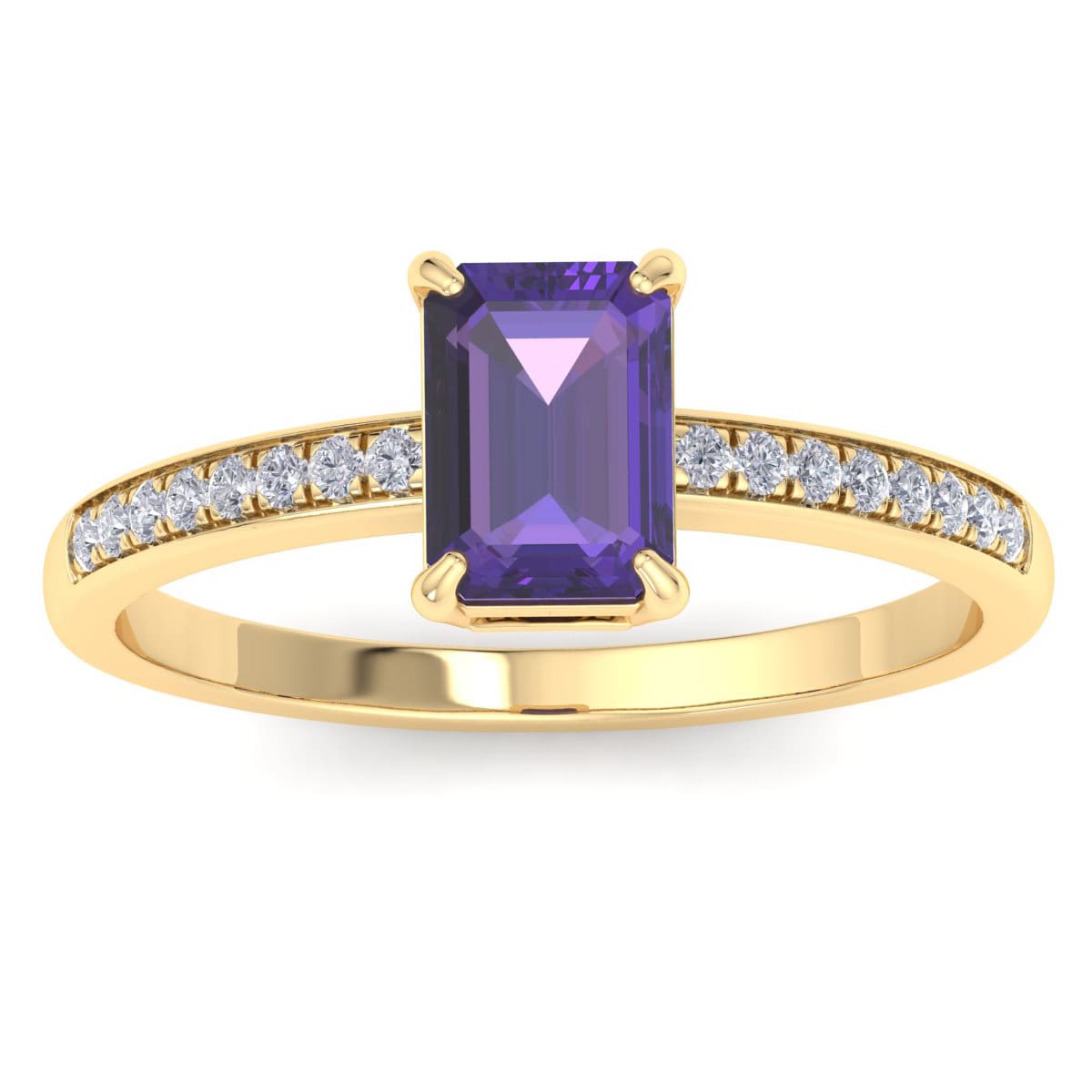 Amethyst Ring: 1 1/4 Carat Emerald Shape Amethyst and Diamond Ring