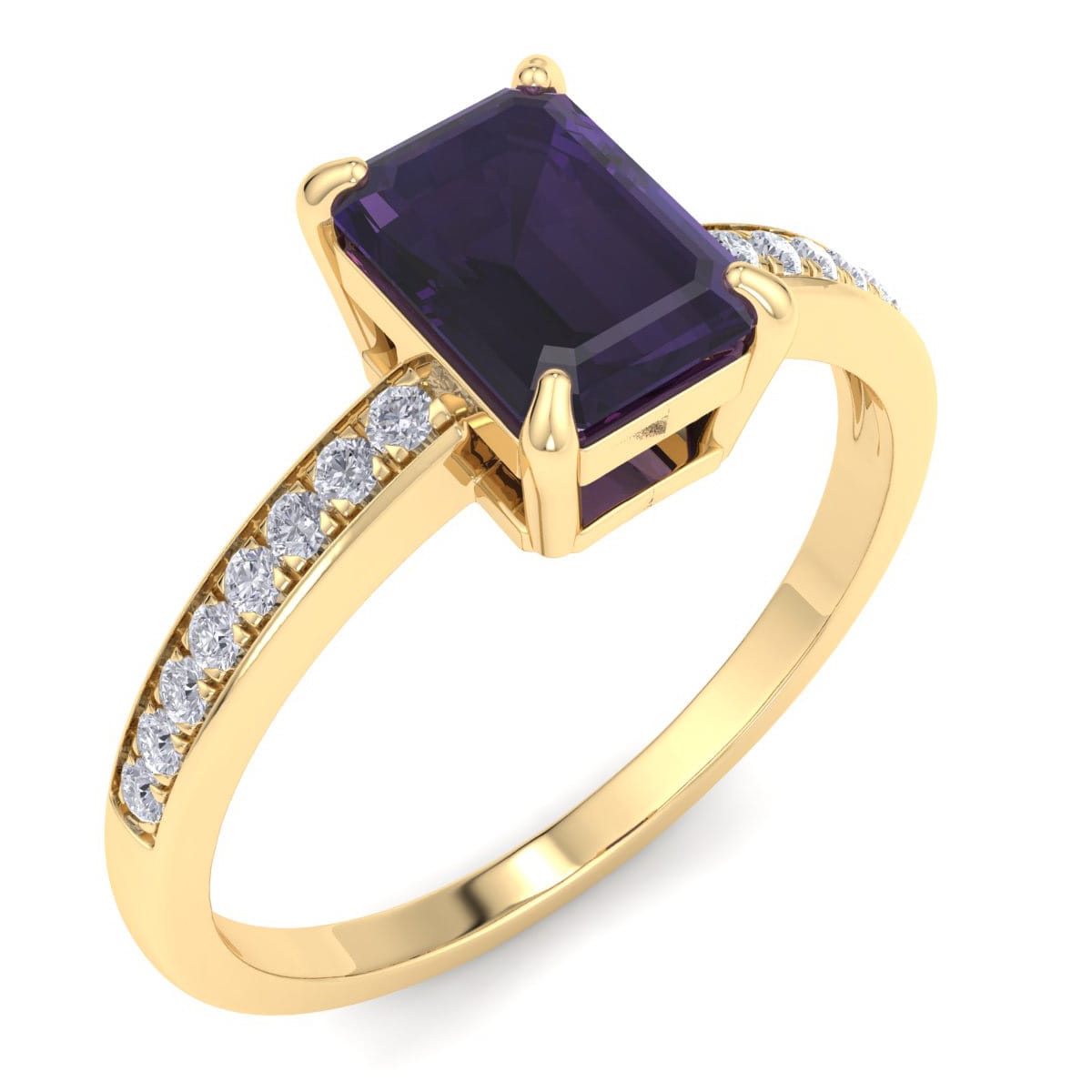 Amethyst Ring: 1 1/4 Carat Emerald Shape Amethyst and Diamond Ring