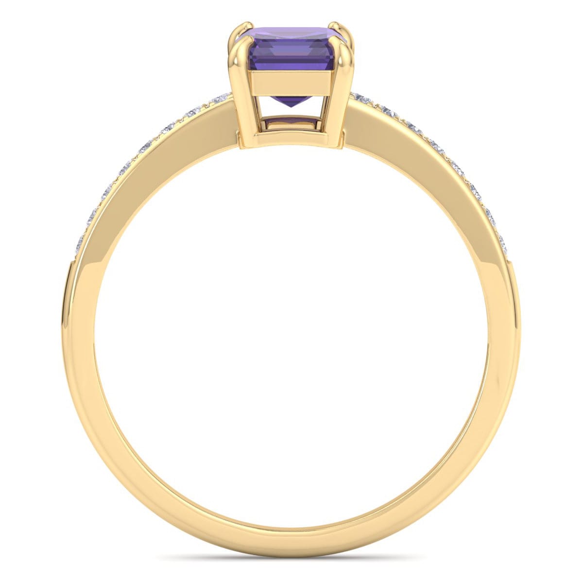 Amethyst Ring: 1 1/4 Carat Emerald Shape Amethyst and Diamond Ring