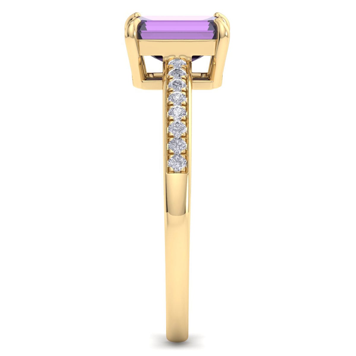 Amethyst Ring: 1 1/4 Carat Emerald Shape Amethyst and Diamond Ring