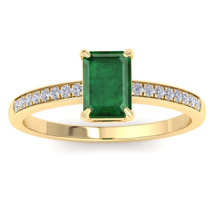 Emerald Ring: 1 1/4 Carat Emerald Shape Emerald and Diamond Ring