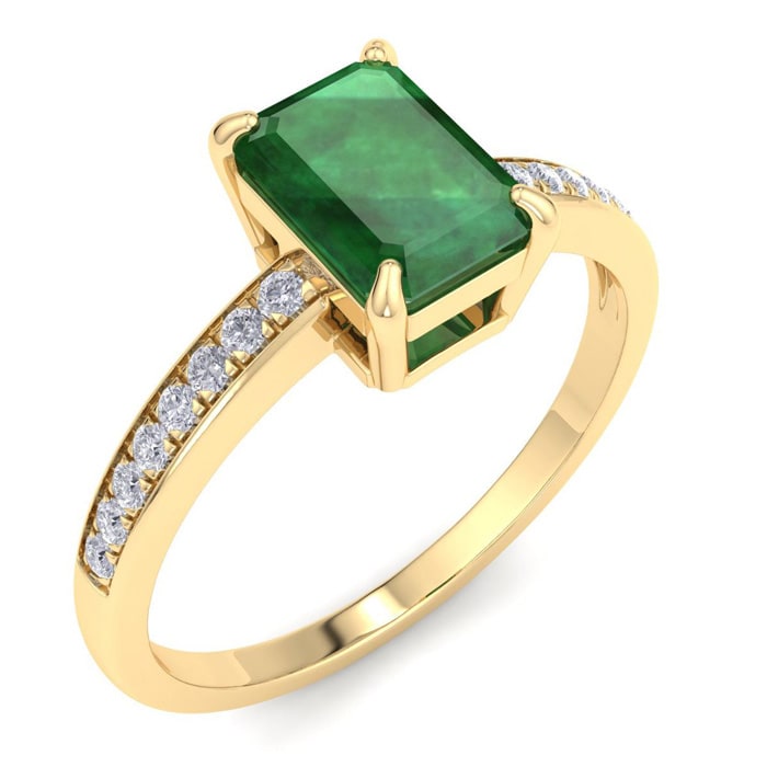 Emerald Ring: 1 1/4 Carat Emerald Shape Emerald and Diamond Ring
