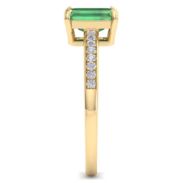 Emerald Ring: 1 1/4 Carat Emerald Shape Emerald and Diamond Ring