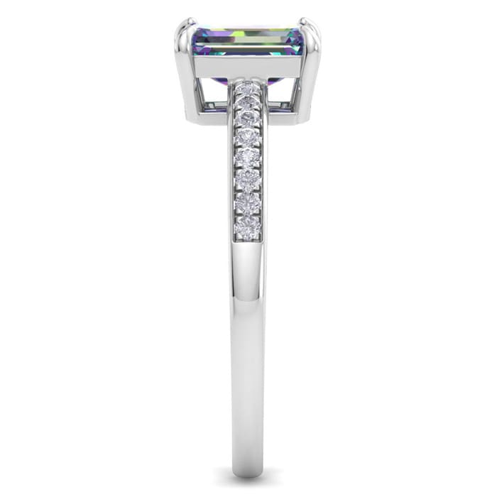 1-1/4 Carat Octagon Shape Mystic Topaz Ring and Diamonds In 14 Karat White Gold