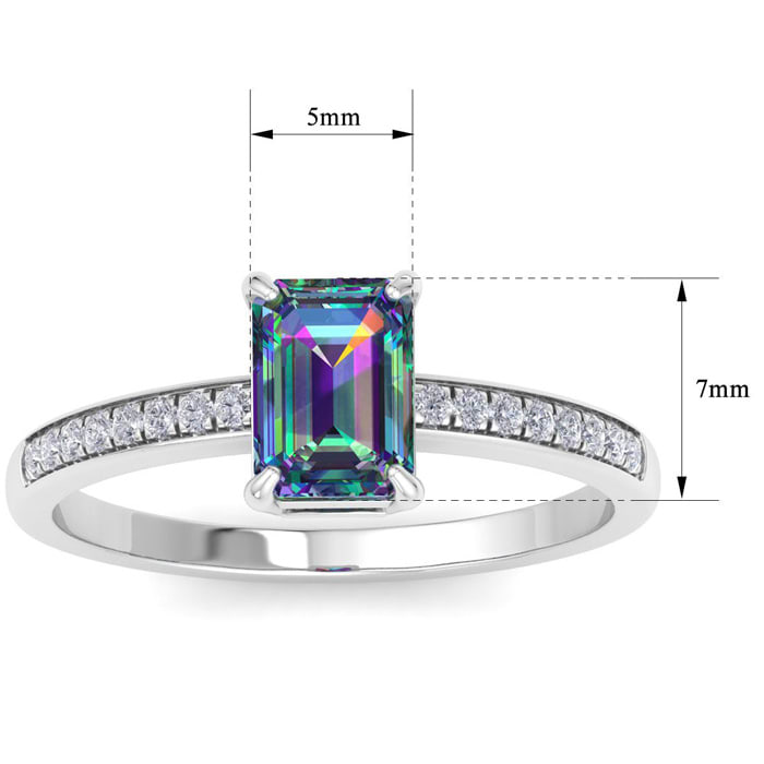 1-1/4 Carat Octagon Shape Mystic Topaz Ring and Diamonds In 14 Karat White Gold