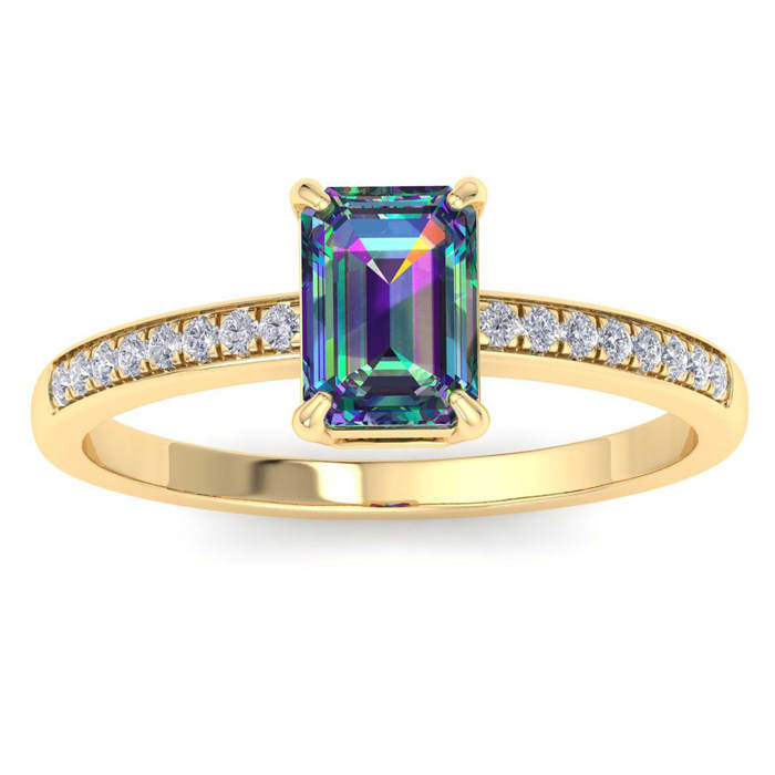 1-1/4 Carat Octagon Shape Mystic Topaz Ring and Diamonds In 14 Karat Yellow Gold