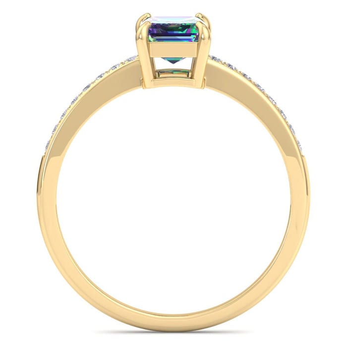 1-1/4 Carat Octagon Shape Mystic Topaz Ring and Diamonds In 14 Karat Yellow Gold