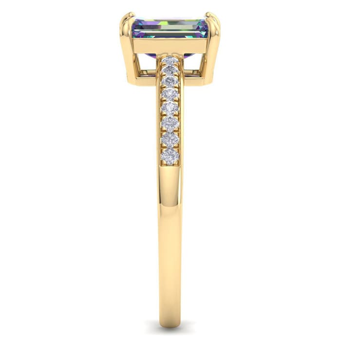 1-1/4 Carat Octagon Shape Mystic Topaz Ring and Diamonds In 14 Karat Yellow Gold