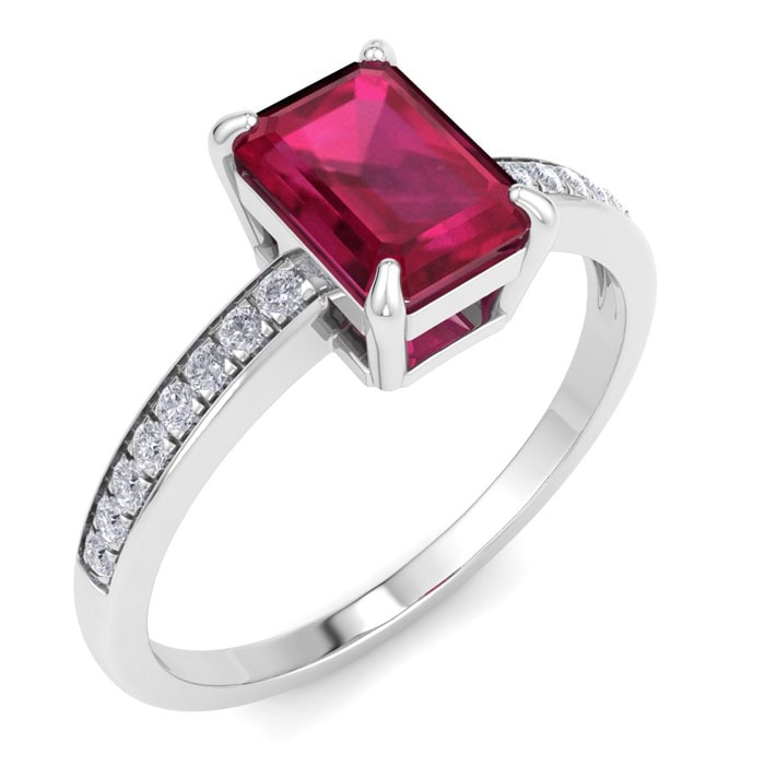 Ruby Ring: 1 1/4 Carat Emerald Shape Ruby and Diamond Ring