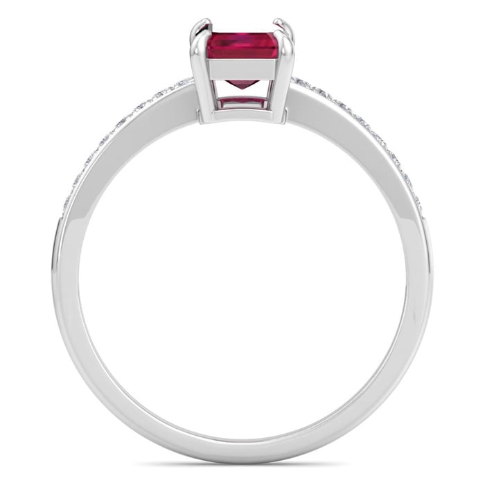 Ruby Ring: 1 1/4 Carat Emerald Shape Ruby and Diamond Ring