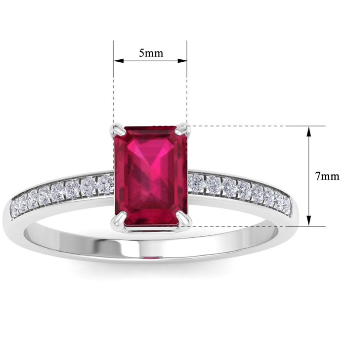 Ruby Ring: 1 1/4 Carat Emerald Shape Ruby and Diamond Ring