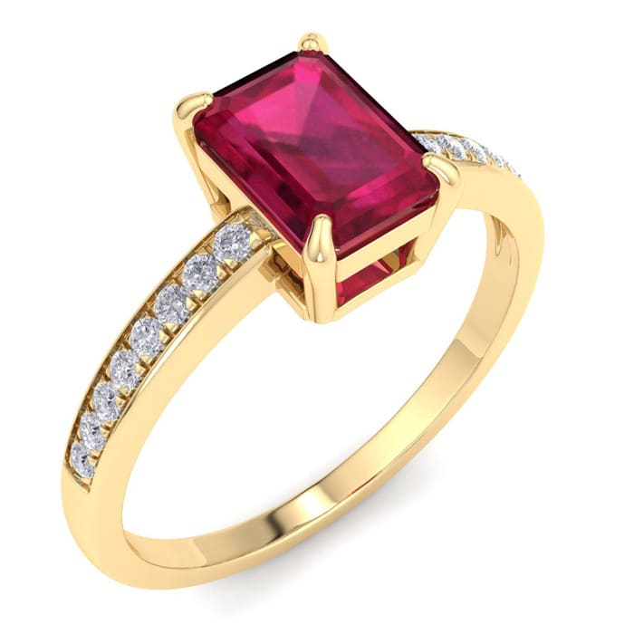 Ruby Ring: 1 1/4 Carat Emerald Shape Ruby and Diamond Ring