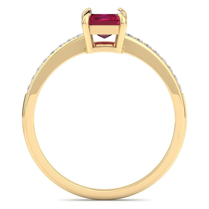 Ruby Ring: 1 1/4 Carat Emerald Shape Ruby and Diamond Ring