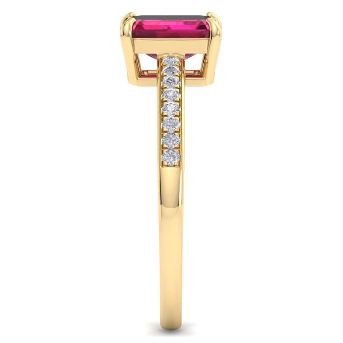 Ruby Ring: 1 1/4 Carat Emerald Shape Ruby and Diamond Ring