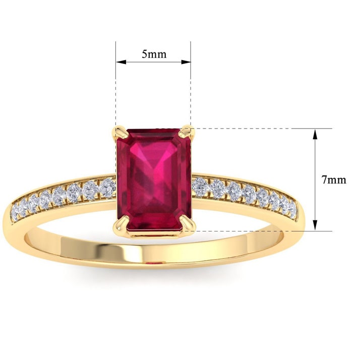 Ruby Ring: 1 1/4 Carat Emerald Shape Ruby and Diamond Ring