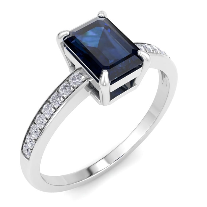Sapphire Ring: 1 1/4 Carat Emerald Shape Sapphire and Diamond Ring