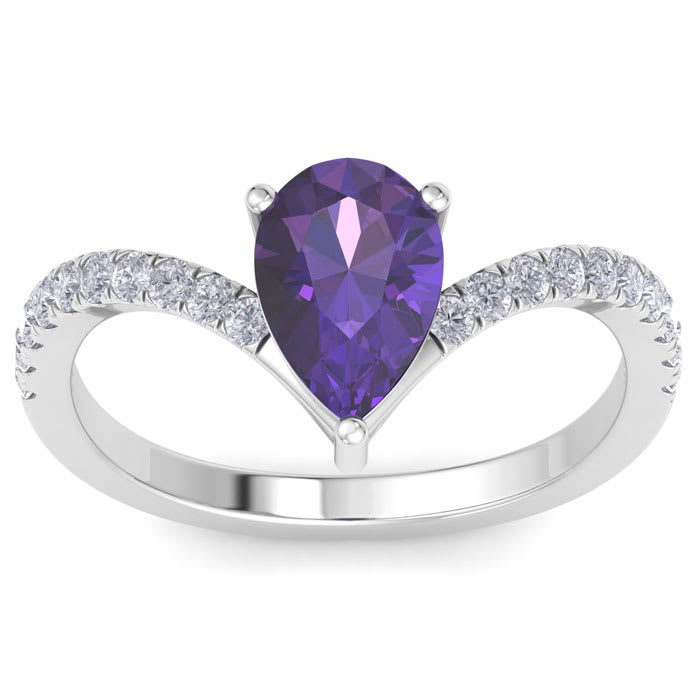 Amethyst Ring: 1 1/2 Carat Pear Shape Amethyst and Diamond Ring