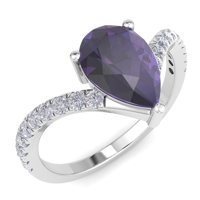 Amethyst Ring: 1 1/2 Carat Pear Shape Amethyst and Diamond Ring