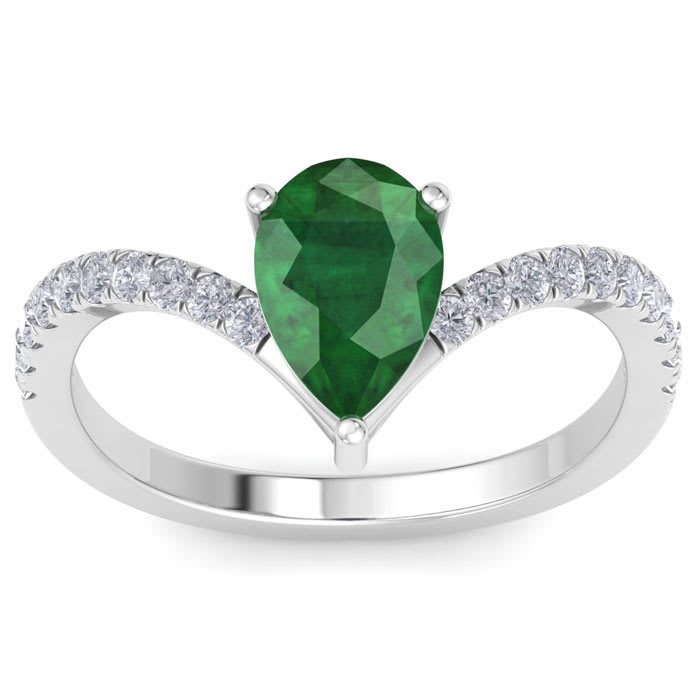 Emerald Ring: 2 Carat Pear Shape Emerald and Diamond Ring