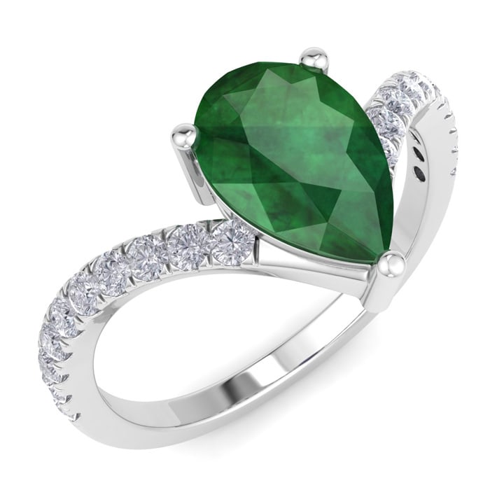 Emerald Ring: 2 Carat Pear Shape Emerald and Diamond Ring