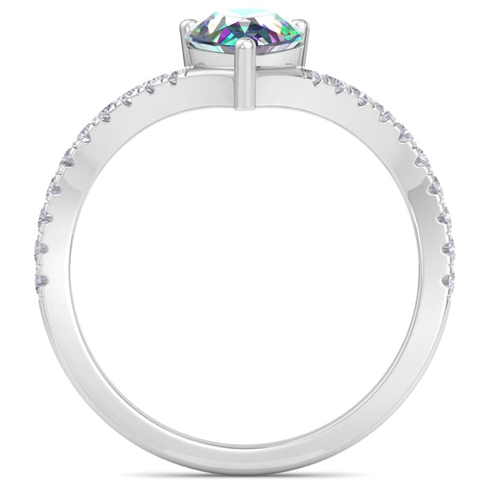 2-1/3 Carat Pear Shape Mystic Topaz Ring and Diamonds In 14 Karat White Gold