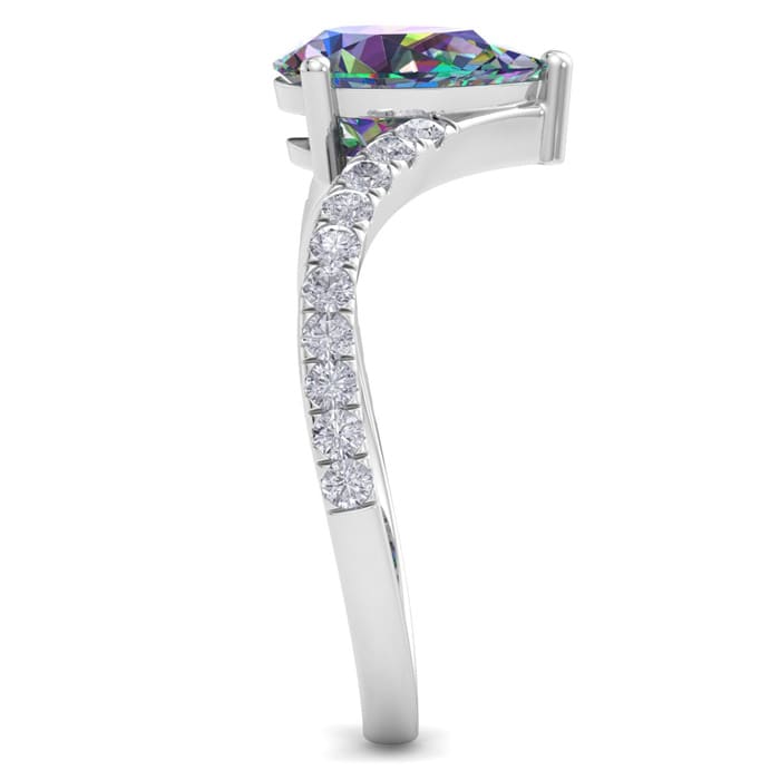 2-1/3 Carat Pear Shape Mystic Topaz Ring and Diamonds In 14 Karat White Gold