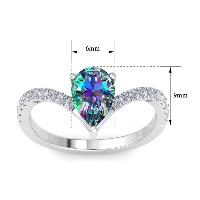 2-1/3 Carat Pear Shape Mystic Topaz Ring and Diamonds In 14 Karat White Gold