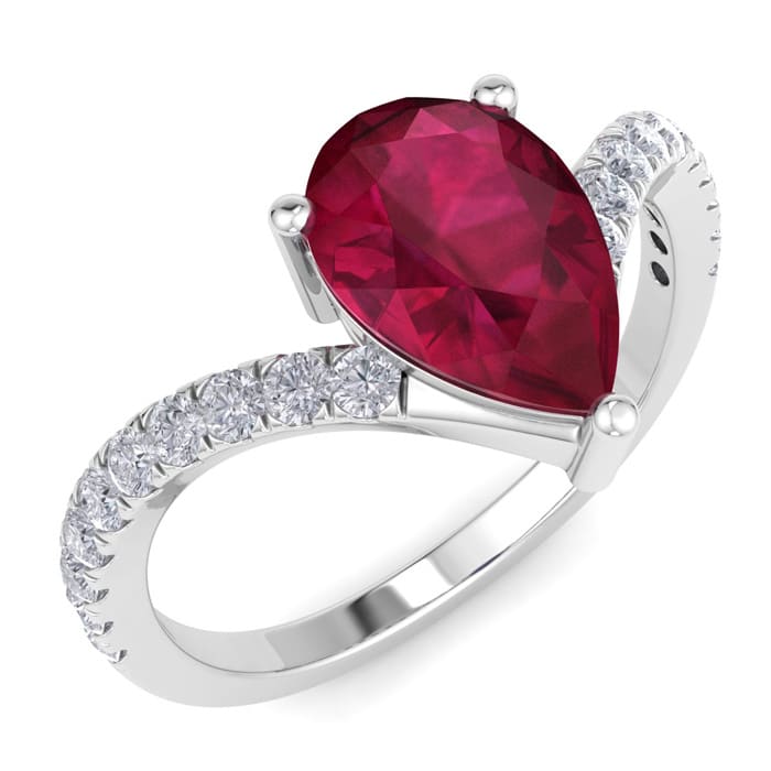 Ruby Ring: 2 Carat Pear Shape Ruby and Diamond Ring
