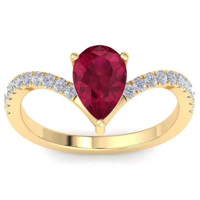 Ruby Ring: 2 Carat Pear Shape Ruby and Diamond Ring