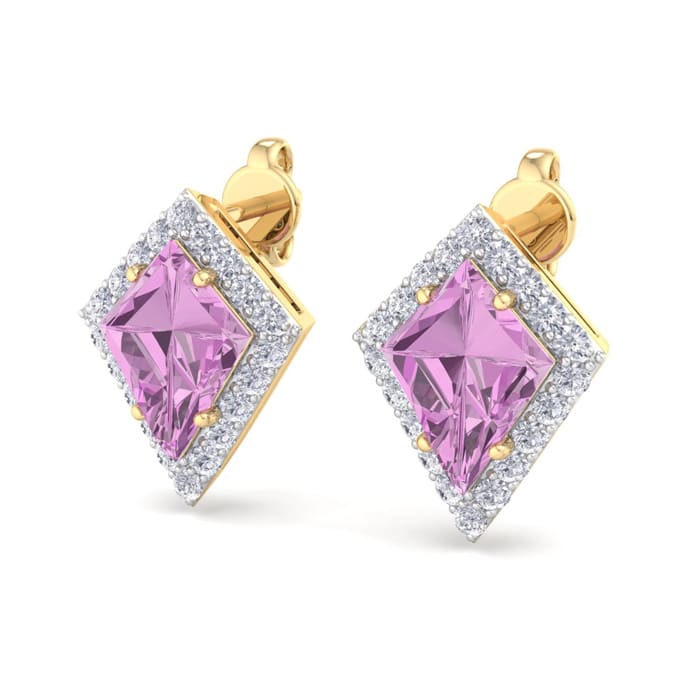 Pink Topaz Earrings: 2 1/5 Carat Pink Topaz and Diamond Earrings
