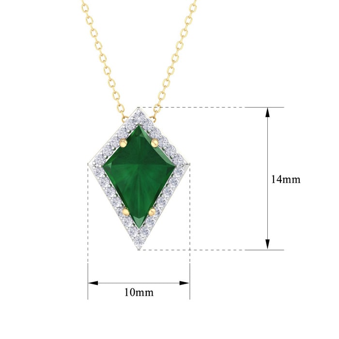 1-3/4 Carat Kite Shape Emerald Necklaces With Diamonds In 14K Yellow Gold, 18 Inch Chain