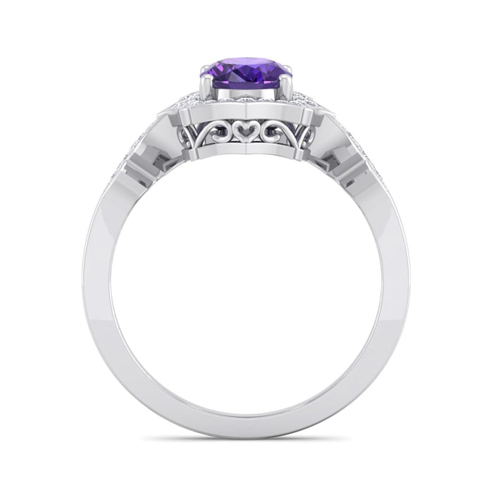 Amethyst Ring: 1 1/2 Carat Oval Shape Amethyst and Halo Diamond Ring In Sterling Silver