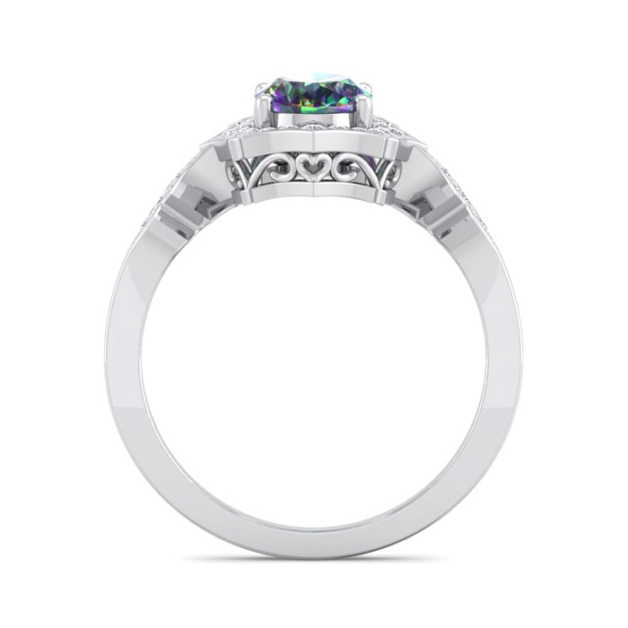 Mystic Topaz Ring: 1 1/2 Carat Oval Shape Mystic Topaz and Halo Diamond Ring In Sterling Silver