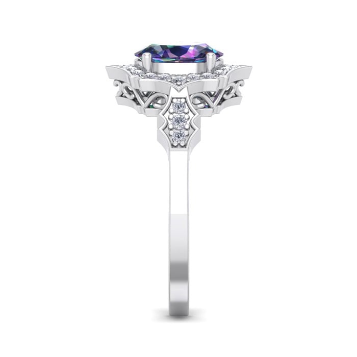Mystic Topaz Ring: 1 1/2 Carat Oval Shape Mystic Topaz and Halo Diamond Ring In Sterling Silver