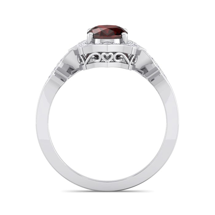 Garnet Ring: 1 1/2 Carat Oval Shape Garnet and Halo Diamond Ring In Sterling Silver