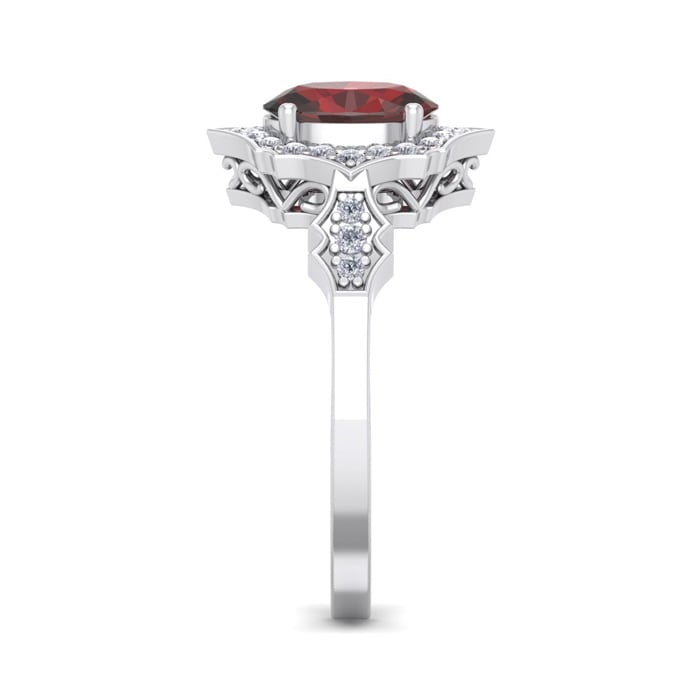 Garnet Ring: 1 1/2 Carat Oval Shape Garnet and Halo Diamond Ring In Sterling Silver
