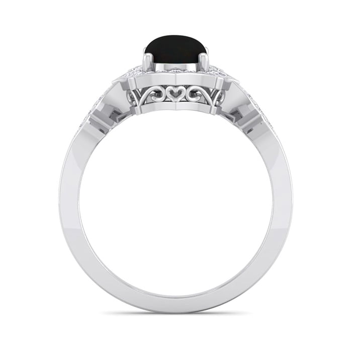 Black Onyx Ring: 1 1/2 Carat Oval Shape Black Onyx and Halo Diamond Ring In Sterling Silver