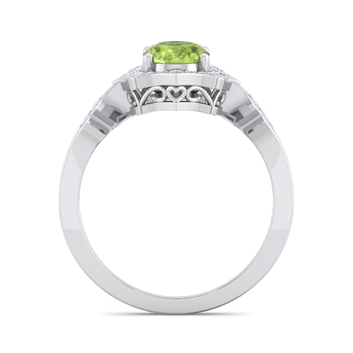 Peridot Ring: 1 1/2 Carat Oval Shape Peridot and Halo Diamond Ring In Sterling Silver