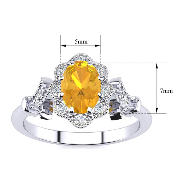 Citrine Ring: 1 Carat Oval Shape Citrine and Halo Diamond Ring In Sterling Silver