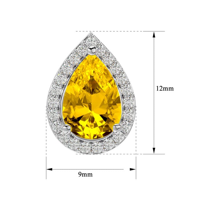3 Carat Pear Shape Citrine and Halo Diamond Earrings In Sterling Silver