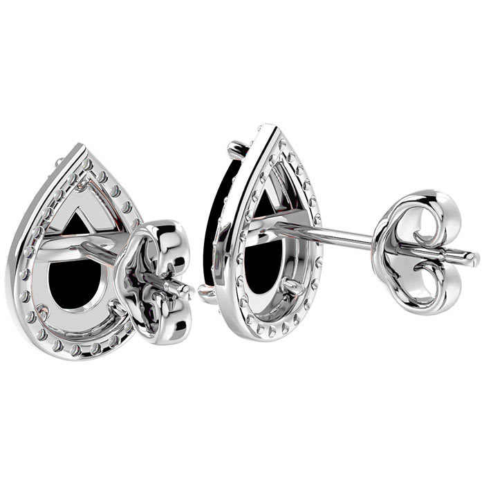 3 Carat Pear Shape Black Onyx and Halo Diamond Earrings In Sterling Silver