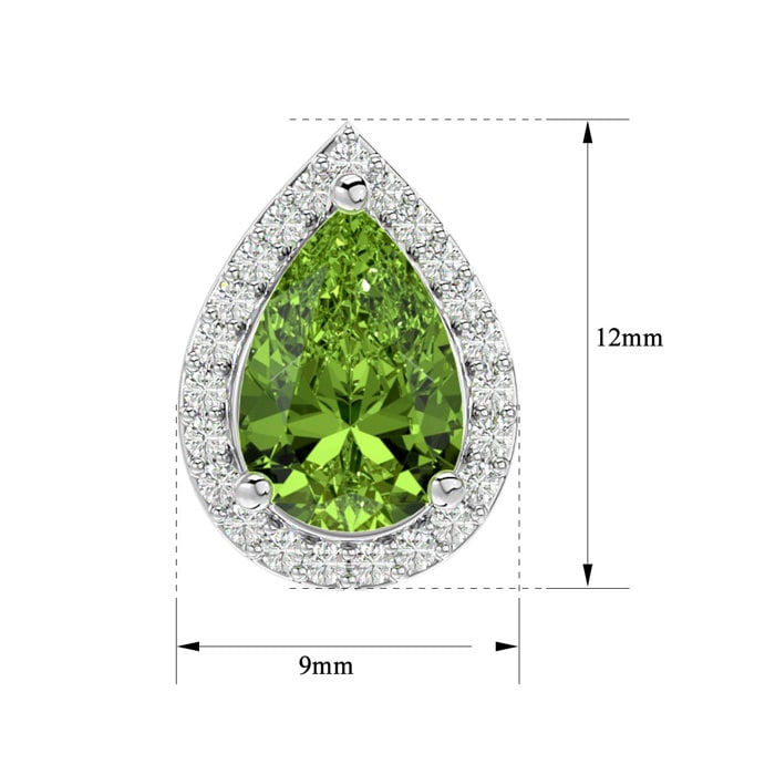 3 Carat Pear Shape Peridot and Halo Diamond Earrings In Sterling Silver