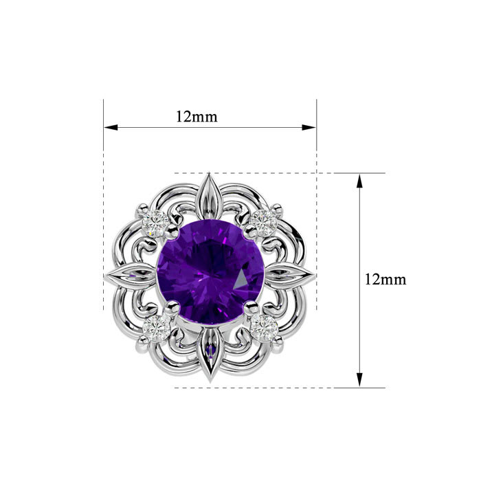 2 Carat Amethyst and Diamond Antique Stud Earrings In Sterling Silver