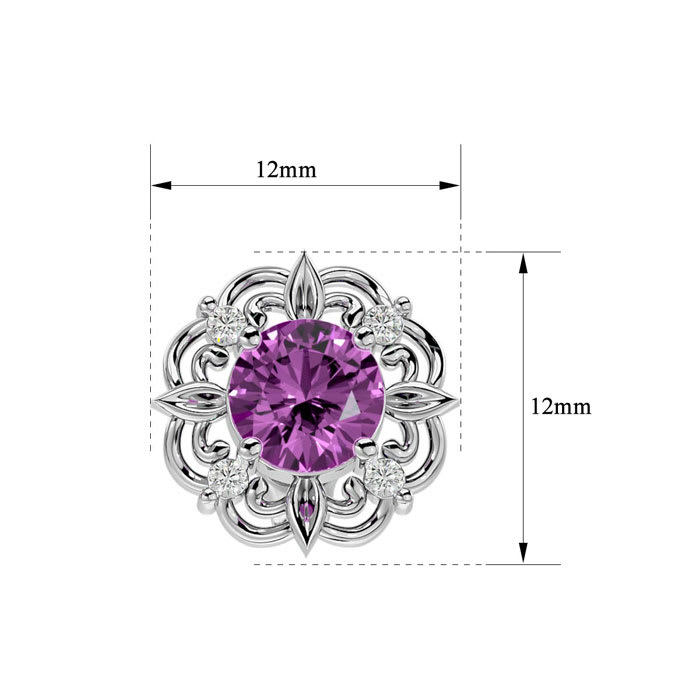 2 Carat Pink Sapphire and Diamond Antique Stud Earrings In Sterling Silver