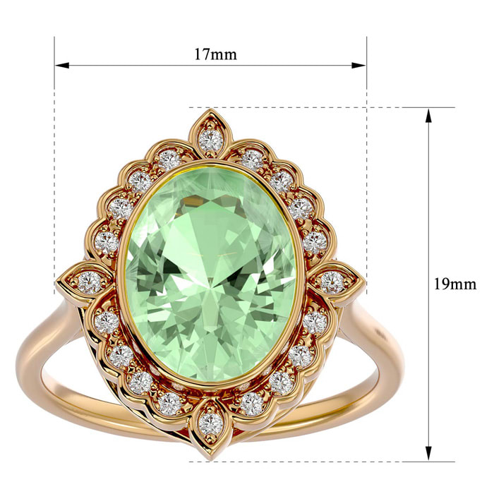 1 1/4 Carat Oval Shape Green Amethyst and Halo Diamond Ring In 14 Karat Yellow Gold